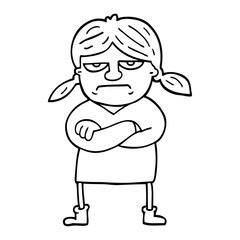black and white cartoon grumpy girl