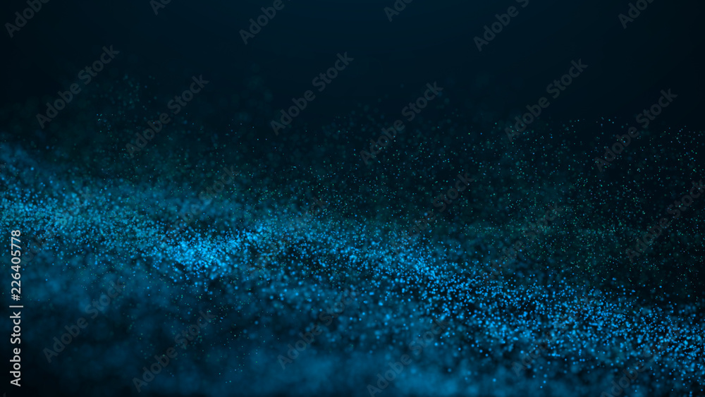 Poster wave glow. wave of particles. wave 3d. 3d rendering. futuristic blue dots background with a dynamic 