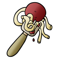 vector gradient illustration cartoon spaghetti and meatballs on fork