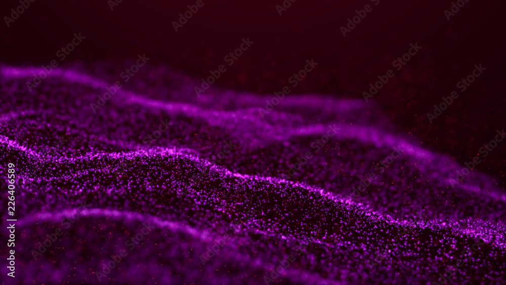Poster wave glow. wave of particles. wave 3d. 3d rendering. futuristic purple dots background with a dynami