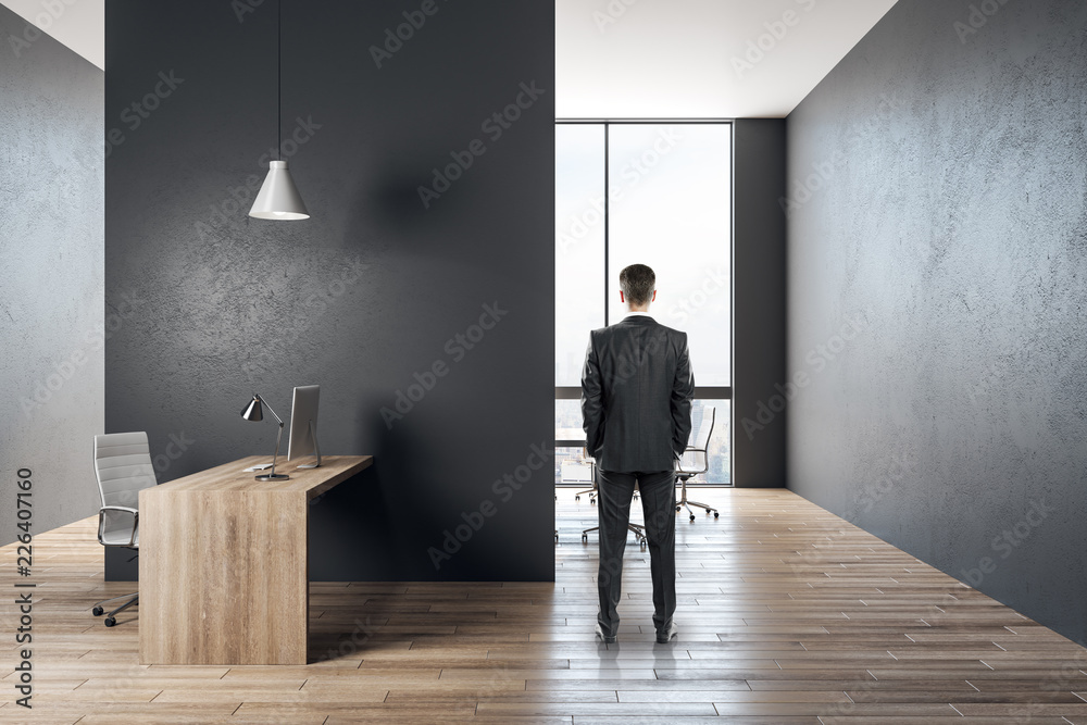 Poster businessman in contemporary office interior