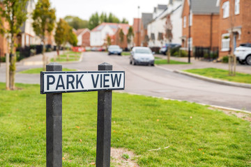 park view street sign post over new built estate