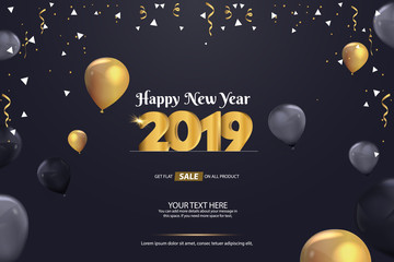 Happy New Year 2019 Sale Abstract Vector Background Template Design