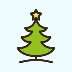 Christmas Tree Pine Star Flat Color Line Stroke Icon Pictogram
