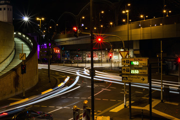 Fototapeta premium COLOGNE, GERMANY - OCTOBER 6, 2018: tracers from car headlights, Cologne city center.