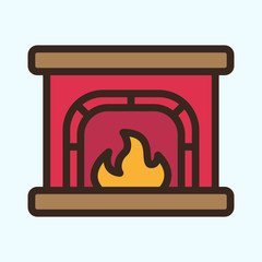 Fireplace Cozy Interior Flat Color Line Stroke Icon Pictogram