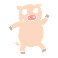 flat color illustration cartoon dancing pig