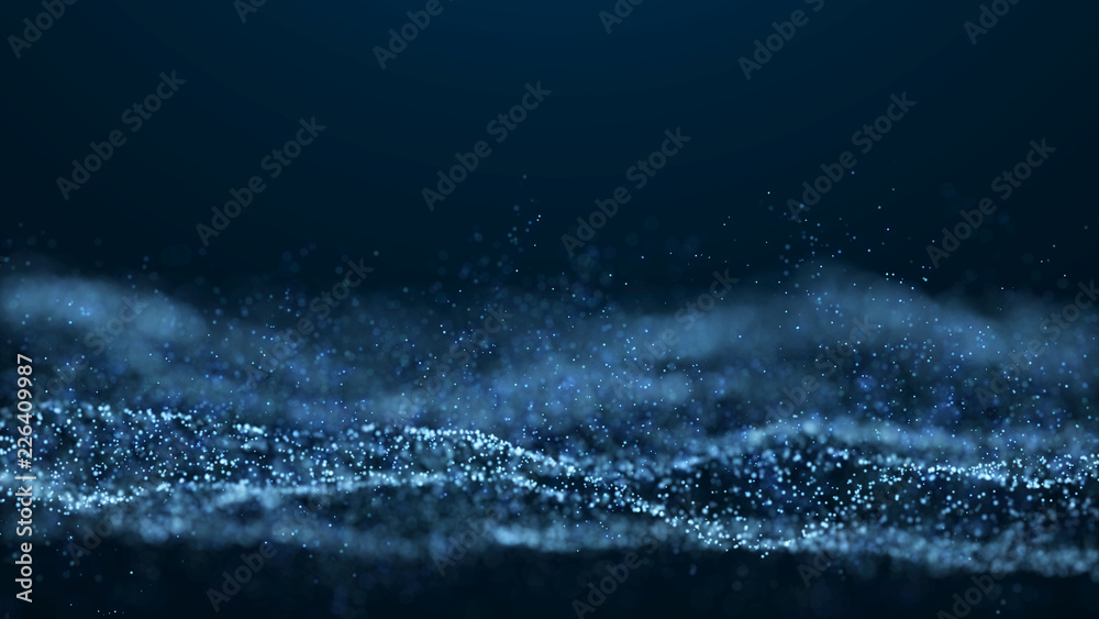 Poster wave glow. wave of particles. wave 3d. 3d rendering. futuristic blue dots background with a dynamic 