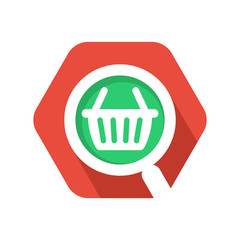 Hexagon shape icon with illustrating concept, looking for information about shopping
