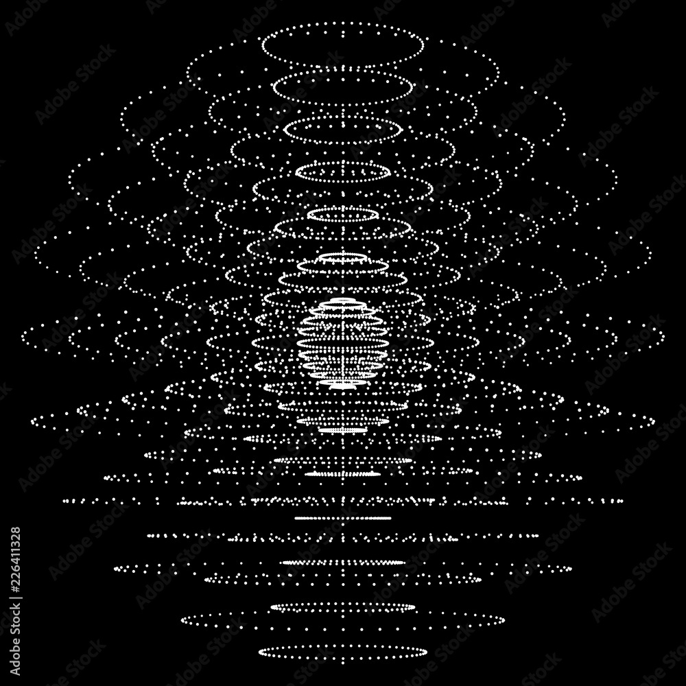 Poster abstract 3d sphere made of points. futuristic technology style. sphere particles. background vector.