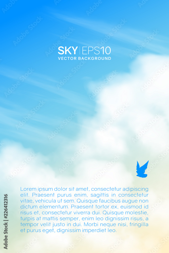 Wall mural vertical vector background with realistic beige-blue sky and clouds. the image can be used to design