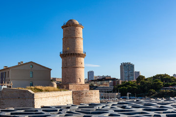 view of Marseille pier, Fort  Saint Jean castle in south of France