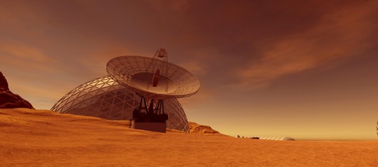 Extremely detailed and realistic high resolution 3d illustration of a colony on mars like planet. Elements of this image are furnished by Nasa. © Sasa Kadrijevic