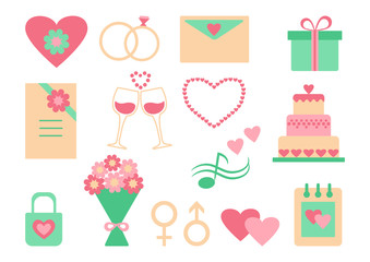 Colorful wedding set. Vector illustration.