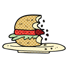 comic book style cartoon half eaten burger