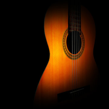 Acoustic guitar. Classical spanish guitar closeup