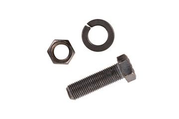 Nut and bolt isolated on white background.