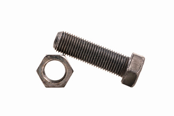 Nut and bolt isolated on white background.