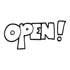 black and white cartoon open sign