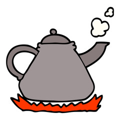 hand drawn doodle style cartoon kettle on stove