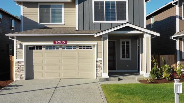 modern house fly over in a drone