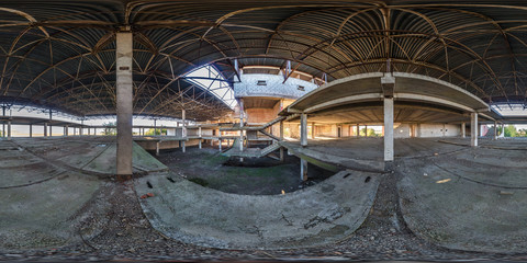 Full spherical seamless 360 degrees angle view panorama concrete structures abandoned unfinished...