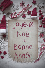 Obraz na płótnie Canvas Retro Christmas Flat Lay, Bonne Annee Means Happy New Year