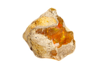 Macro Opal mineral stone in rock on white background
