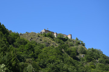 Fototapeta na wymiar Ruins of Poenari Castle on Mount Cetatea. Real Dracula castle, Romania.