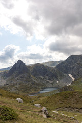 Fototapeta na wymiar Summer view of The Twin Lake, Rila Mountain, The Seven Rila Lakes, Bulgaria