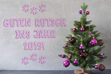 Fototapeta na wymiar Christmas Tree, Cement Wall, Guten Rutsch 2019 Means New Year