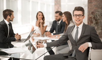 successful business team sitting at the office Desk