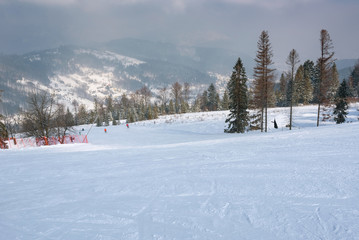 Fototapeta na wymiar Ski slope in Szczyrk in Beskid Mountains