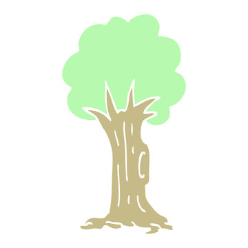 flat color illustration cartoon tree