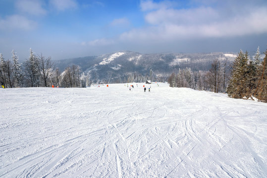 Ski slope in Szczyrk in Beskid Mountains