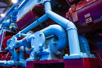 Fragment of the engine. The engine runs on gas. Power machines. Industrial technology. Industrial...