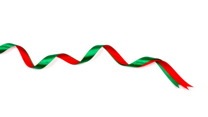 Wavy red and green ribbons isolated on white.