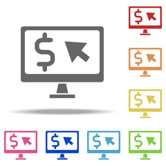 pay per click icon. Elements of Seo & Development in multi colored icons. Simple icon for websites, web design, mobile app, info graphics
