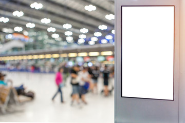 Light box mock up unit for advertising banner media display backdrop, Empty white background on blurred interior mall, Airport , Shop background 