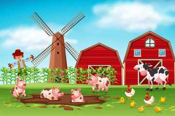 Farm scene with animals