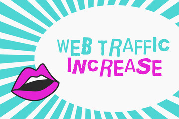 Writing note showing Web Traffic Increase. Business photo showcasing Expand Visitors to a Websitea number of Visits.