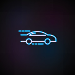 Fototapeta na wymiar car at speed icon in neon style. One of Speed collection icon can be used for UI, UX