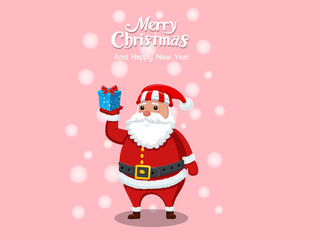 Merry Christmas and happy new year. Cartoon santa claus and decorative element. Vector Illustration.