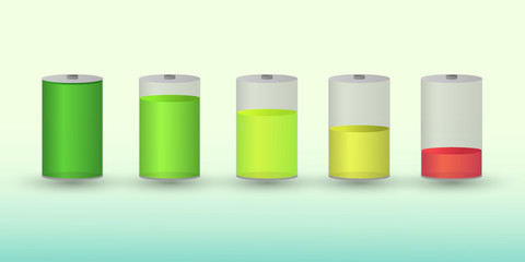 A set of colorful recharge battery icons with different charge levels with colors vector illustration