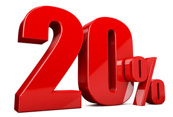 3d render illustration. Red twenty percent on a white background.