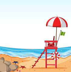 Empty beach with lifeguard chair