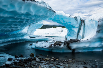 Two fins of ice seem to create an arch on the Matanuska Glacier in Alaska