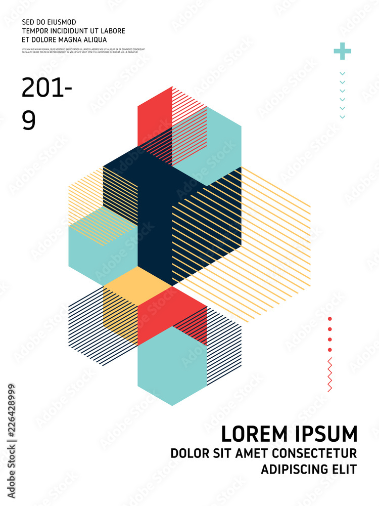 Wall mural abstract geometric isometric shape layout design template background