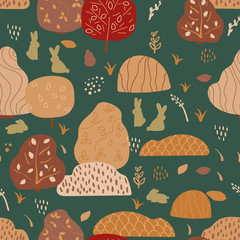 Seamless background with stylized trees. Forest bright pattern