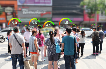 Social credit score concept, AI analytics identify person technology, Intelligent rating, reputation..